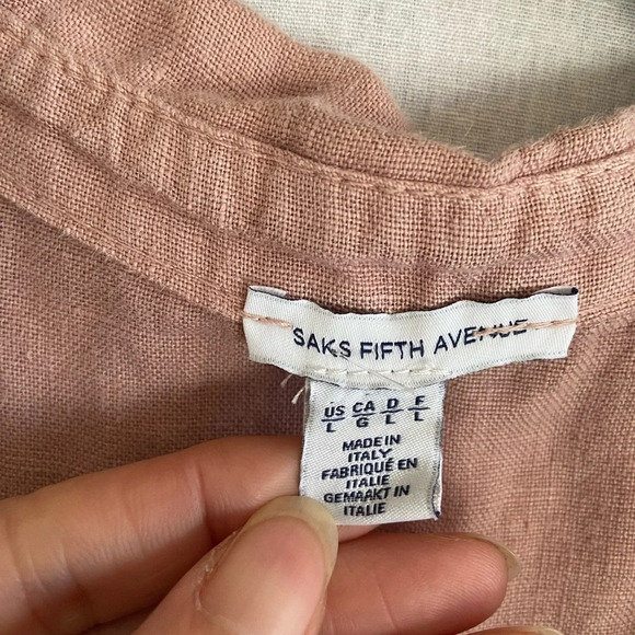 Saks Fifth Avenue Womens Button  Up Linen Cold Shoulder Blouse Blush Pink Sz L - Picture 9 of 11